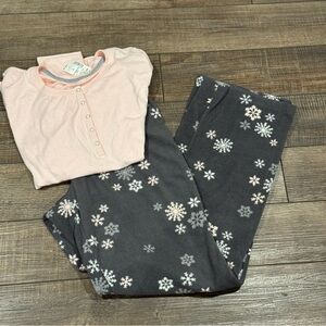 Sonoma Soft Fleece Pajama Sleep, 2pc Pink Gray & Snowflakes Long Sleeve Sz Small